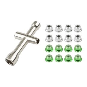 16pcs M4 Lock Nuts for 1/10 RC Car Wheel, 4mm Anodized Aluminum Alloy and Steel Flange Serrated Nylon Insert Locking Nuts with Wrench Set, Light Blue & Silver