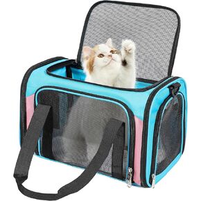 Cat Carrier, Dog Carrier, TSA Airline Approved Pet Carrie for Small Medium Cats, Dog Puppy Carriers for Small Dogs (Blue&Pink, One Size)