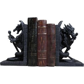 Ebros Gothic Excalibur Sword Guardian Dragon Pair Bookend Set of Two Figurine Faux Stone Sculpture As Renaissance Medieval Fantasy Decor Ancient Serpent Drake Creature for LOTR GOT Fans