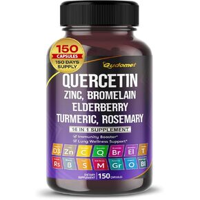Quercetin Bromelain Zinc Vitamin D3 Elderberry Turmeric Rosemary Bilberry Sage Odorless Garlic Green Tea Milk Thistle Oregano -150 Capsules- Made in USA