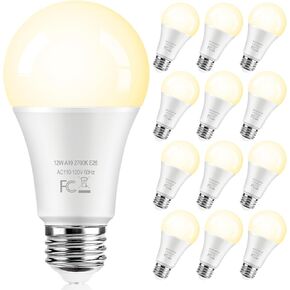 مصابيح LED 100 وات مكافئة 1400 لومن، A19 12W فائقة السطوع ضوء النهار الأبيض 5000K مصابيح LED، مصابيح إضاءة لولبية متوسطة E26 قياسية غير قابلة للتعتيم، عمر افتراضي يصل إلى 25000 ساعة، بدون وميض، 12 حزمة