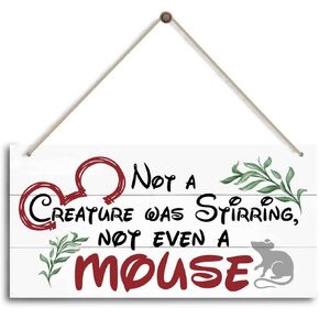 Christmas Door Sign Decor, Not a Creature was Stirring, not Even a Mouse, Winter Seasonal Christmas Wall Art Hanging Wooden Sign Merry Xmas Holiday Decorations for Home Outside Indoor