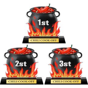 Sieral 3 Pcs Chili Cook Off Trophies Acrylic Cooking Pepper Pot with Base Trophy Chili Cook Off Prizes Available 1st 2nd 3rd Place Trophy Set for Chili Cook Off Party Decorations