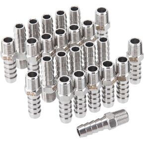 LTWFITTING Bar Production Stainless Steel 316 Barb Fitting Coupler/Connector 5/16" Hose ID x 1/8" Male NPT Air Fuel Water (Pack of 25)