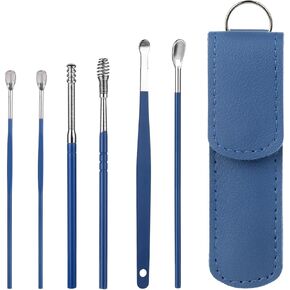 7PCS Ear Pick Earwax Removal Kit, Stainless Steel Double-Headed Earwax Removal Tool with Leather Storage Box, Ear Cleaner Earwax Removal Tool with 360° Spiral Ear Massage Cleaning Tool for Adults