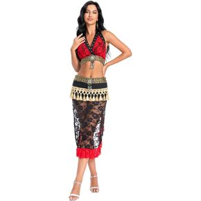 Women's Belly Dance Bra and Hip Scarf 2pcs Set Cleopatra Costume Ancient Egyptian Tribal Halloween Costumes