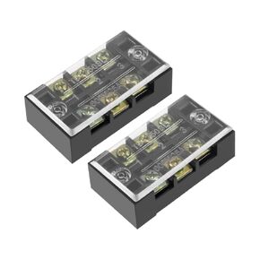 3 Positions Dual Rows 600V 25A Terminal Strip Blocks Barrier Screws (with Cover), [for Wires Connecting, Electronic Circuits] - 2 Pack/Black/TB-2503L