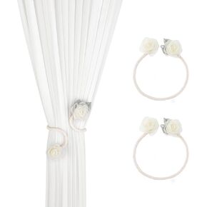 1 Pair of Handmade Artificial Rose Flower Curtain Holdbacks,Curtain Tiebacks Clips Creative Window Drape Twist Tie Backs Curtain Holders Decorative Draperies Holdbacks (Pink)
