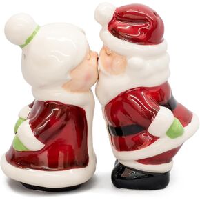 Santa and Mrs Claus Kissing Ceramic Salt and Pepper Shaker Set