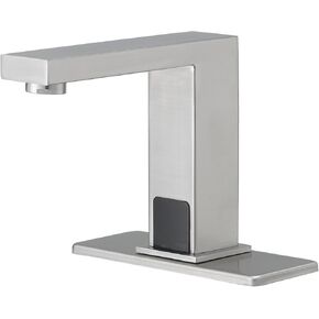 Commercial Bathroom Touchless Faucet, Motion Activated Hands-Free Faucet, Mixer Tap Control Box and Mixing Valve, Brushed Nickel