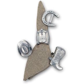 Arthur Court Designs Aluminum Western Napkin Rings - 1 each Cowboy Saddle, Boot, Hat Horseshoe 3" Diameter
