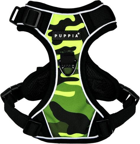 Puppia Neon Dog Harness H قوي قابل للتعديل للرقبة والصدر عاكس للضوء الأمامي والخلفي على شكل حرف D للكلاب الصغيرة والمتوسطة، وردي، X-Large in Saudi Arabia