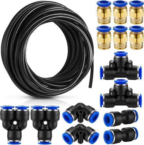 طقم أنابيب هوائية سوداء بطول 50 قدم، 8 مم أو 5/16 Od 5 مم ID من البولي يوريثين PU أنابيب خرطوم ضاغط الهواء، أدوات هوائية لخط الهواء أو نقل السوائل، 15 قطعة in Kuwait