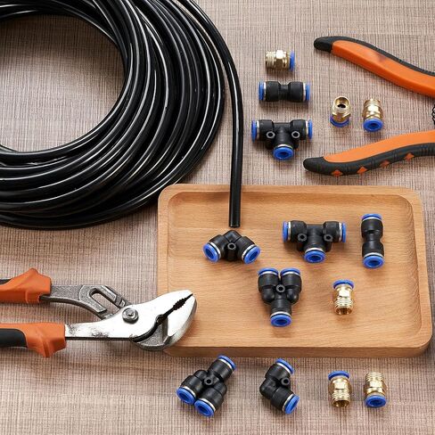 طقم أنابيب هوائية سوداء بطول 50 قدم، 8 مم أو 5/16 Od 5 مم ID من البولي يوريثين PU أنابيب خرطوم ضاغط الهواء، أدوات هوائية لخط الهواء أو نقل السوائل، 15 قطعة in Kuwait