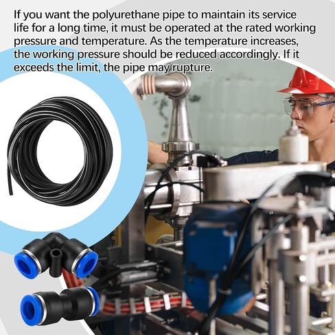 طقم أنابيب هوائية سوداء بطول 50 قدم، 8 مم أو 5/16 Od 5 مم ID من البولي يوريثين PU أنابيب خرطوم ضاغط الهواء، أدوات هوائية لخط الهواء أو نقل السوائل، 15 قطعة in Kuwait