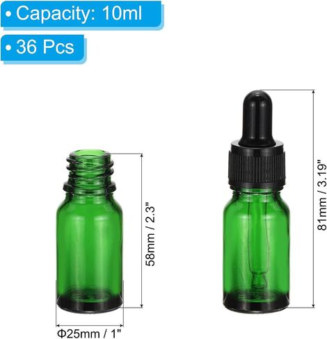 PATIKIL 10ml Glass Dropper Bottle, 36Pcs Leakproof Essential Oils Sample Liquid Perfume Container with Eye Dropper for Storage Travel, Green in Saudi Arabia