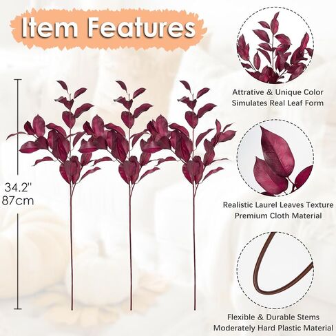 3 قطع من أوراق الخريف من Oairse، أوراق خليج الخريف الصناعية الطويلة مع فروع فروع الخريف الاصطناعية المزخرفة، سيقان الخريف الخضراء الاصطناعية، بخاخات لديكور عيد الشكر، قطع مركزية لطاولة عيد الشكر in Kuwait