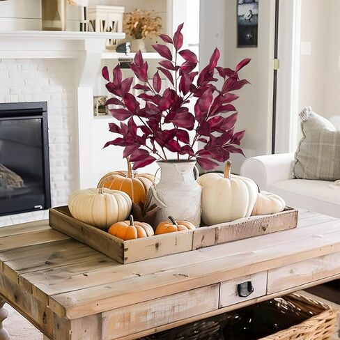 3 قطع من أوراق الخريف من Oairse، أوراق خليج الخريف الصناعية الطويلة مع فروع فروع الخريف الاصطناعية المزخرفة، سيقان الخريف الخضراء الاصطناعية، بخاخات لديكور عيد الشكر، قطع مركزية لطاولة عيد الشكر in Kuwait