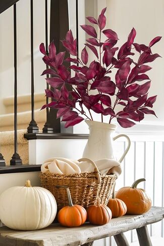 3 قطع من أوراق الخريف من Oairse، أوراق خليج الخريف الصناعية الطويلة مع فروع فروع الخريف الاصطناعية المزخرفة، سيقان الخريف الخضراء الاصطناعية، بخاخات لديكور عيد الشكر، قطع مركزية لطاولة عيد الشكر in Kuwait