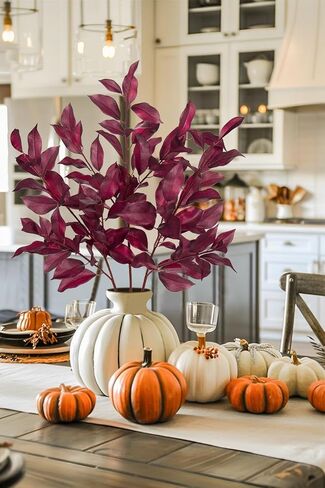 3 قطع من أوراق الخريف من Oairse، أوراق خليج الخريف الصناعية الطويلة مع فروع فروع الخريف الاصطناعية المزخرفة، سيقان الخريف الخضراء الاصطناعية، بخاخات لديكور عيد الشكر، قطع مركزية لطاولة عيد الشكر in Kuwait