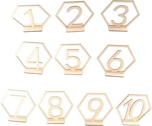 Table Number Plate 10Pcs 1-10 Table Number Signs Wooden Table Numbers Hexagon Shape with Holder Base Wedding Banquet Decor Removable Wood Seat Number in Saudi Arabia