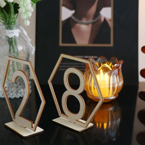 Table Number Plate 10Pcs 1-10 Table Number Signs Wooden Table Numbers Hexagon Shape with Holder Base Wedding Banquet Decor Removable Wood Seat Number in Saudi Arabia