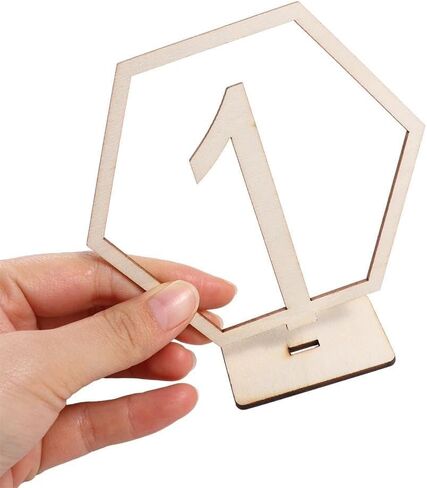 Table Number Plate 10Pcs 1-10 Table Number Signs Wooden Table Numbers Hexagon Shape with Holder Base Wedding Banquet Decor Removable Wood Seat Number in Saudi Arabia