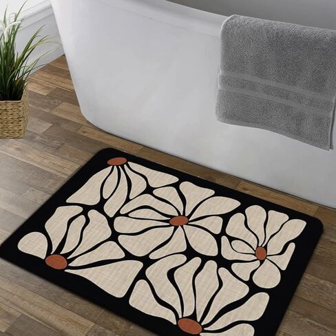 Boho Beige and Black Floral Door Mat - Bohemian Neutral Floral Front Door Mats Outdoor Entrance, Boho Welcome Mat, Boho Kitchen Mat, Boho Bath Mat, 17x30 rug in Saudi Arabia