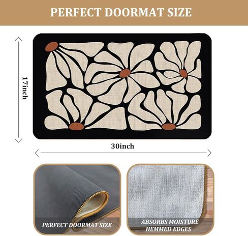 Boho Beige and Black Floral Door Mat - Bohemian Neutral Floral Front Door Mats Outdoor Entrance, Boho Welcome Mat, Boho Kitchen Mat, Boho Bath Mat, 17x30 rug in Saudi Arabia