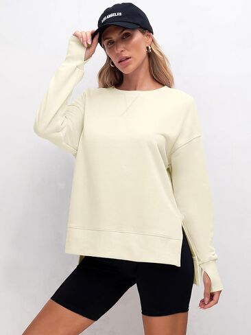 ANRABESS بلوزات للنساء 2024 خريف موضة قمصان طويلة الأكمام Crewneck خفيفة الوزن الجانب سبليت بلوزة كاجوال in Saudi Arabia