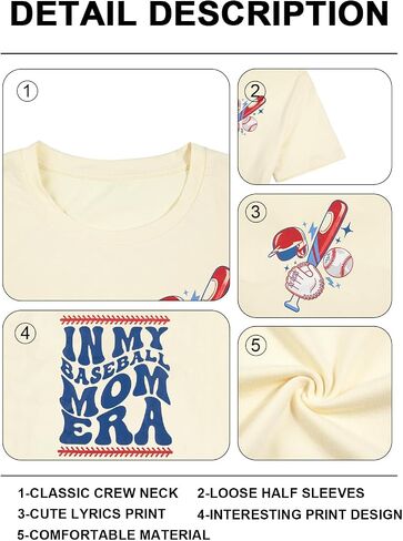Oversized Baseball Mom Shirt Women - in My Baseball Mom Era Shirts Game Day Graphic Tee Short Sleeve Shirts in Saudi Arabia