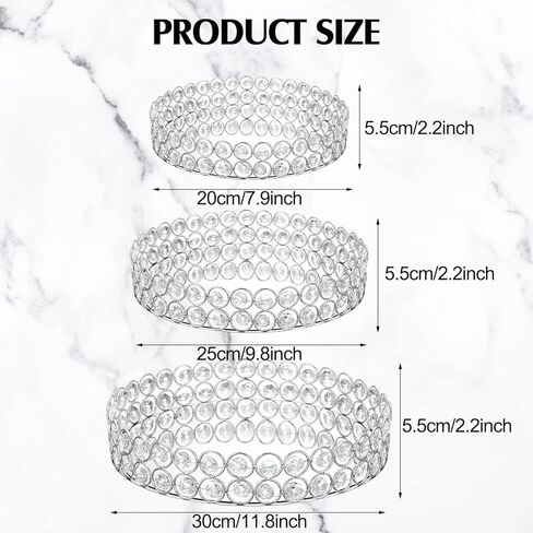 3 قطع من صينية تنظيم المجوهرات الكريستالية من Mumufy، صينية مكياج كريستالية لمستحضرات التجميل، صينية زينة معكوسة، حامل عطور، صينية عرض حلية مستديرة، خزانة تزيين كهدية عيد ميلاد، 7.9 بوصة 9.8 بوصة 11.8 بوصة (فضي) in Kuwait