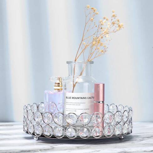 3 قطع من صينية تنظيم المجوهرات الكريستالية من Mumufy، صينية مكياج كريستالية لمستحضرات التجميل، صينية زينة معكوسة، حامل عطور، صينية عرض حلية مستديرة، خزانة تزيين كهدية عيد ميلاد، 7.9 بوصة 9.8 بوصة 11.8 بوصة (فضي) in Kuwait