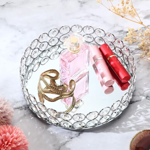 3 قطع من صينية تنظيم المجوهرات الكريستالية من Mumufy، صينية مكياج كريستالية لمستحضرات التجميل، صينية زينة معكوسة، حامل عطور، صينية عرض حلية مستديرة، خزانة تزيين كهدية عيد ميلاد، 7.9 بوصة 9.8 بوصة 11.8 بوصة (فضي) in Kuwait