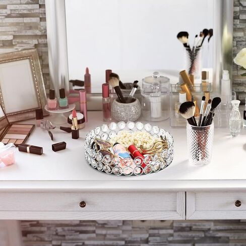 3 قطع من صينية تنظيم المجوهرات الكريستالية من Mumufy، صينية مكياج كريستالية لمستحضرات التجميل، صينية زينة معكوسة، حامل عطور، صينية عرض حلية مستديرة، خزانة تزيين كهدية عيد ميلاد، 7.9 بوصة 9.8 بوصة 11.8 بوصة (فضي) in Kuwait