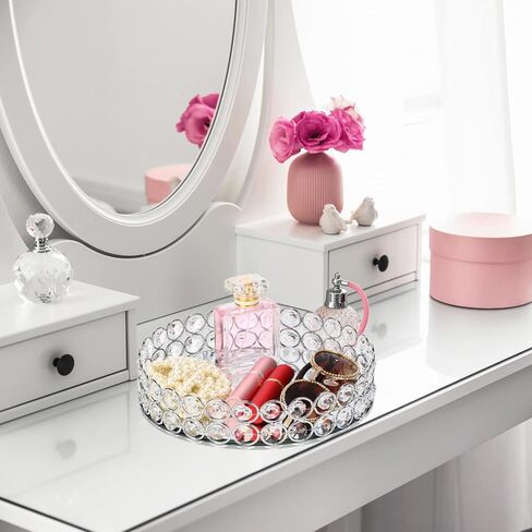 3 قطع من صينية تنظيم المجوهرات الكريستالية من Mumufy، صينية مكياج كريستالية لمستحضرات التجميل، صينية زينة معكوسة، حامل عطور، صينية عرض حلية مستديرة، خزانة تزيين كهدية عيد ميلاد، 7.9 بوصة 9.8 بوصة 11.8 بوصة (فضي) in Kuwait