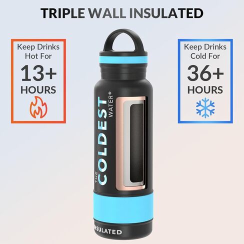 Coldest Insulated Water Bottle with Handle Lid | Leak Proof, Insulated Stainless Steel, Triple Walled, Sport Thermos Bottles, Metal Flask (‎Matte Black, 21 oz) in Saudi Arabia