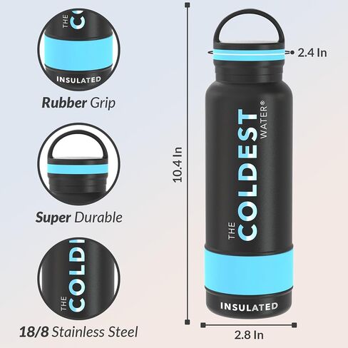 Coldest Insulated Water Bottle with Handle Lid | Leak Proof, Insulated Stainless Steel, Triple Walled, Sport Thermos Bottles, Metal Flask (‎Matte Black, 21 oz) in Saudi Arabia