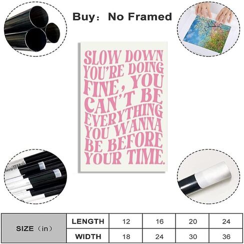 Pink Wall Art Trendy Vintage Decor Pop Music Vienna Lyrics Poster Canvas Print Slow Down Your Doing Fine Daily Reminder Positive Affirmations Maximalist Aesthetic for Bedroom Dorm 8x12inch Unframed in Saudi Arabia