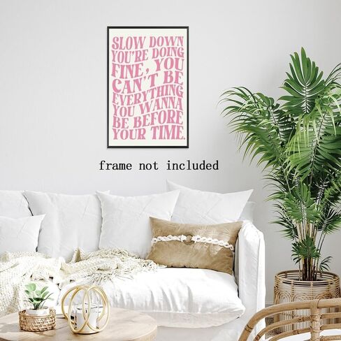 Pink Wall Art Trendy Vintage Decor Pop Music Vienna Lyrics Poster Canvas Print Slow Down Your Doing Fine Daily Reminder Positive Affirmations Maximalist Aesthetic for Bedroom Dorm 8x12inch Unframed in Saudi Arabia
