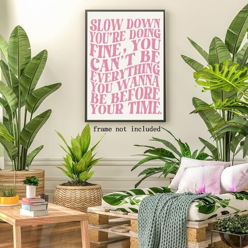 Pink Wall Art Trendy Vintage Decor Pop Music Vienna Lyrics Poster Canvas Print Slow Down Your Doing Fine Daily Reminder Positive Affirmations Maximalist Aesthetic for Bedroom Dorm 8x12inch Unframed in Saudi Arabia