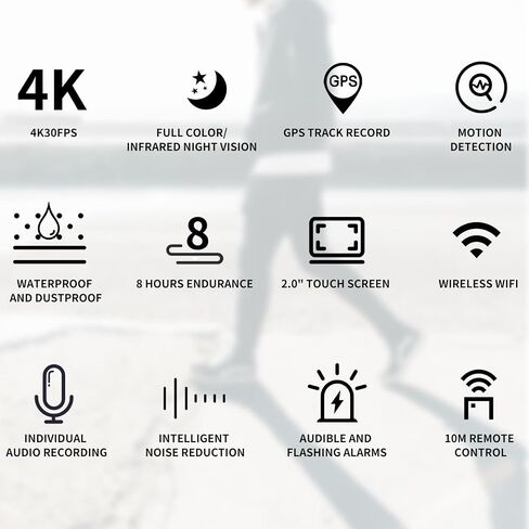 SJCAM A20 4K Body Camera Portable Video Recorder with EIS 2.33 Inch Touch Screen Wearable Security Camera 7-10Hr Battery Life, for Law Enforcement, Guard, Home, Outdoor, Travel, Camping, Cycling in Saudi Arabia