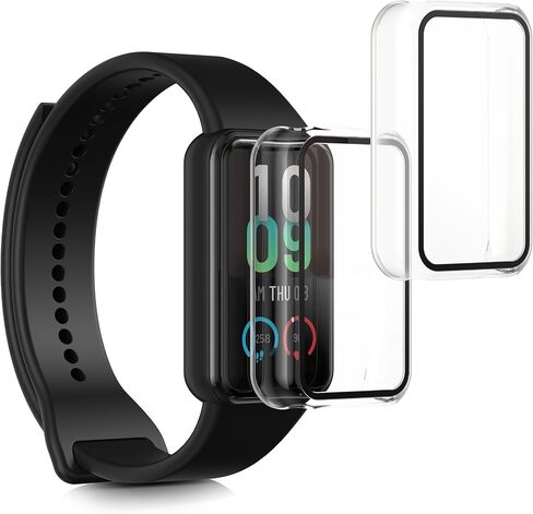 kwmobile Cover Comaptible with Huami Amazfit Band 7 Covers - 2X Tempered Glass with Plastic Frame - Transparent in Saudi Arabia