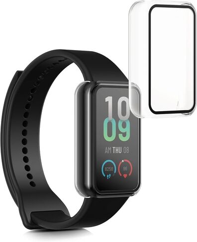 kwmobile Cover Comaptible with Huami Amazfit Band 7 Covers - 2X Tempered Glass with Plastic Frame - Transparent in Saudi Arabia