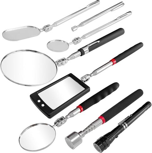 مجموعة أدوات مغناطيسية ومرايا فحص تلسكوبية من Sutekus تتضمن 5 قطع مرايا فحص تلسكوبية برأس دوارة، أداة التقاط مغناطيسية تلسكوبية ومصباح LED مغناطيسي دوار، 8 عبوات in Kuwait