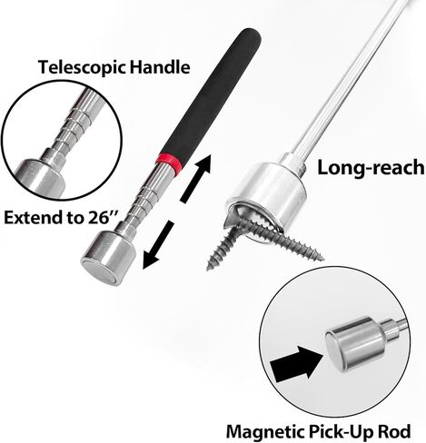 مجموعة أدوات مغناطيسية ومرايا فحص تلسكوبية من Sutekus تتضمن 5 قطع مرايا فحص تلسكوبية برأس دوارة، أداة التقاط مغناطيسية تلسكوبية ومصباح LED مغناطيسي دوار، 8 عبوات in Kuwait