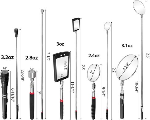 مجموعة أدوات مغناطيسية ومرايا فحص تلسكوبية من Sutekus تتضمن 5 قطع مرايا فحص تلسكوبية برأس دوارة، أداة التقاط مغناطيسية تلسكوبية ومصباح LED مغناطيسي دوار، 8 عبوات in Kuwait