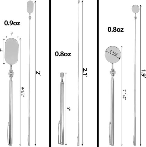 مجموعة أدوات مغناطيسية ومرايا فحص تلسكوبية من Sutekus تتضمن 5 قطع مرايا فحص تلسكوبية برأس دوارة، أداة التقاط مغناطيسية تلسكوبية ومصباح LED مغناطيسي دوار، 8 عبوات in Kuwait