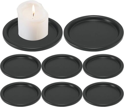 Black Iron Plate Candle Holder-Candle Plate for Pillar Candles, Elegant Decorative Candle Stand for LED & Wax Candles, Incense Cones, Spa, Weddings (8 pcs) 3.8" D x 0.2" H in Kuwait