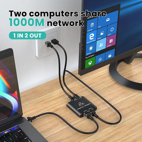 موزع جيجابت إيثرنت 1 إلى 2 عالي السرعة 1000 ميجابت في الثانية، موزع شبكة LAN مع كابل طاقة USB، موزع إيثرنت جيجابت RJ45 لكابل Cat 5/5e/6/7/8 [جهازان متصلان بالشبكة في وقت واحد] in Kuwait